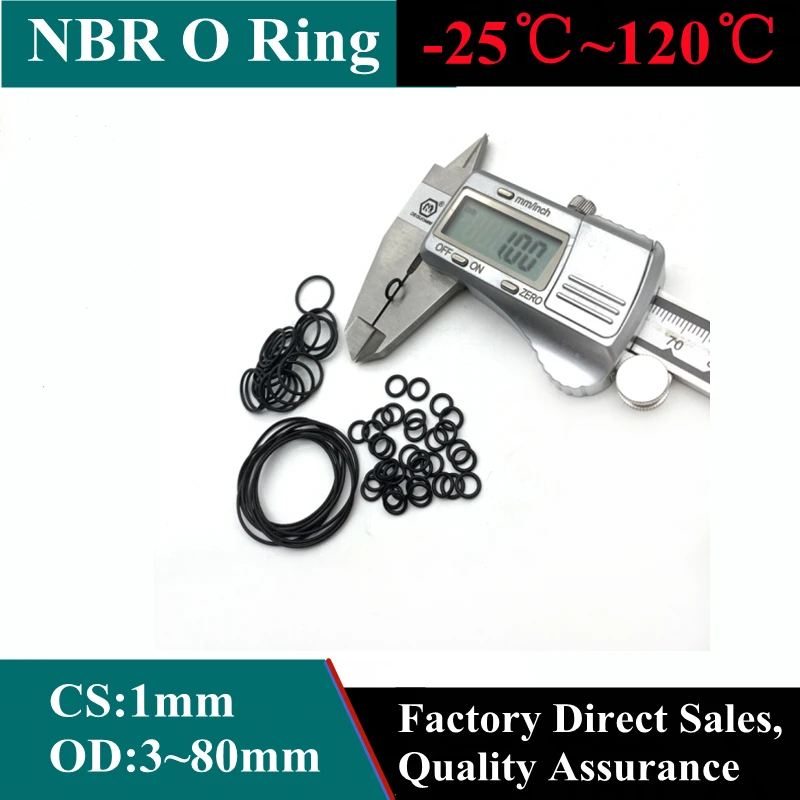 

Уплотнительное кольцо NBR, 100 шт., уплотнительное кольцо, толщина CS, 1 мм, внешний диаметр 3 ~ 72 мм, автомобильная Нитриловая Резина, круглая форм...