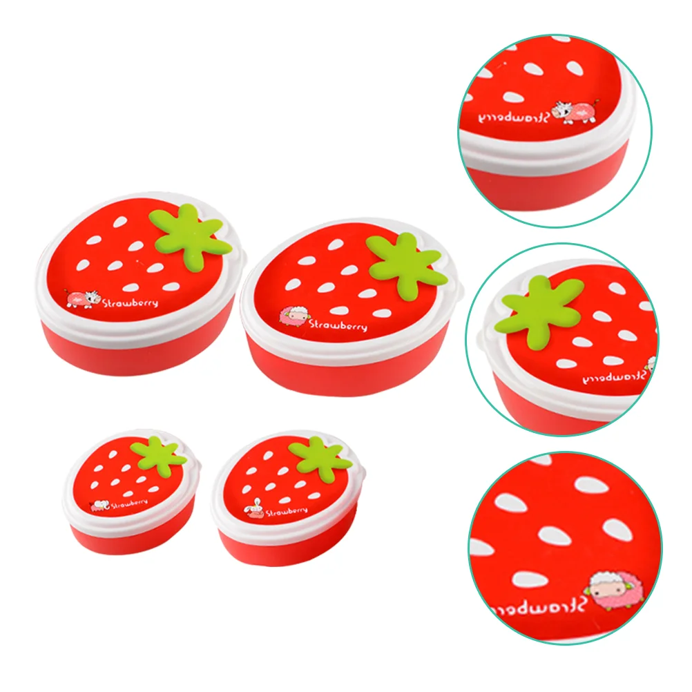 

4 Pcs Strawberry Crisper Sealed Bento Box Snack Containers Kids Convenient Food Pp Lunch Student Plastic Storage Lid