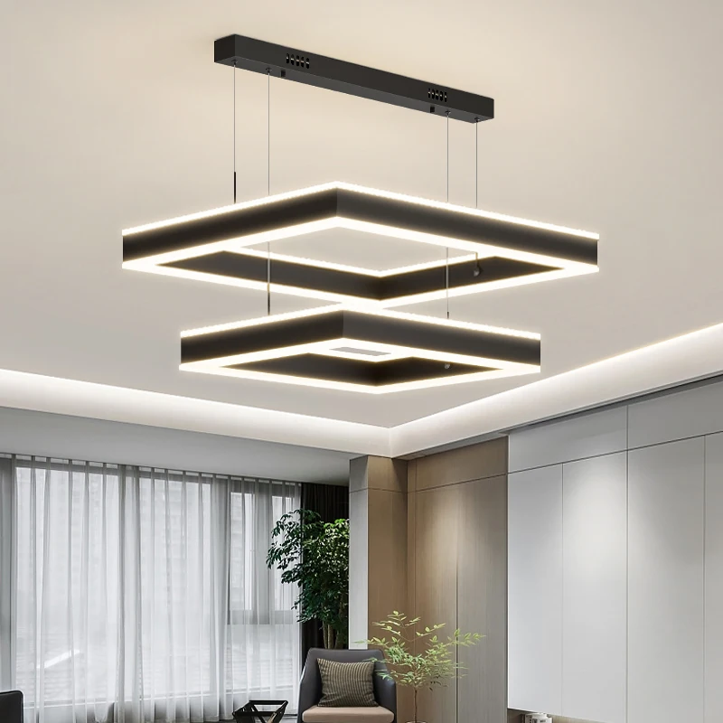 

Art Led Chandelier Pendant Lamp Light Room Decor Villa Duplex Large Simple Modern Atmosphere Loft Square Minimalist Nordic