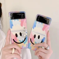 cute watercolor smile pendant phone case for samsung galaxy z flip 3 z flip3 zflip3 protective folding shell hard pc clear cover