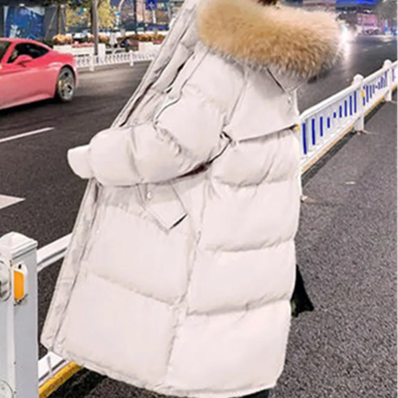2021 Winter Women's Coat Down Jacket Thicken Long Hooded Padded  Coats Female Oversize Loose Wadded Warm Down Cotton Parka Green
