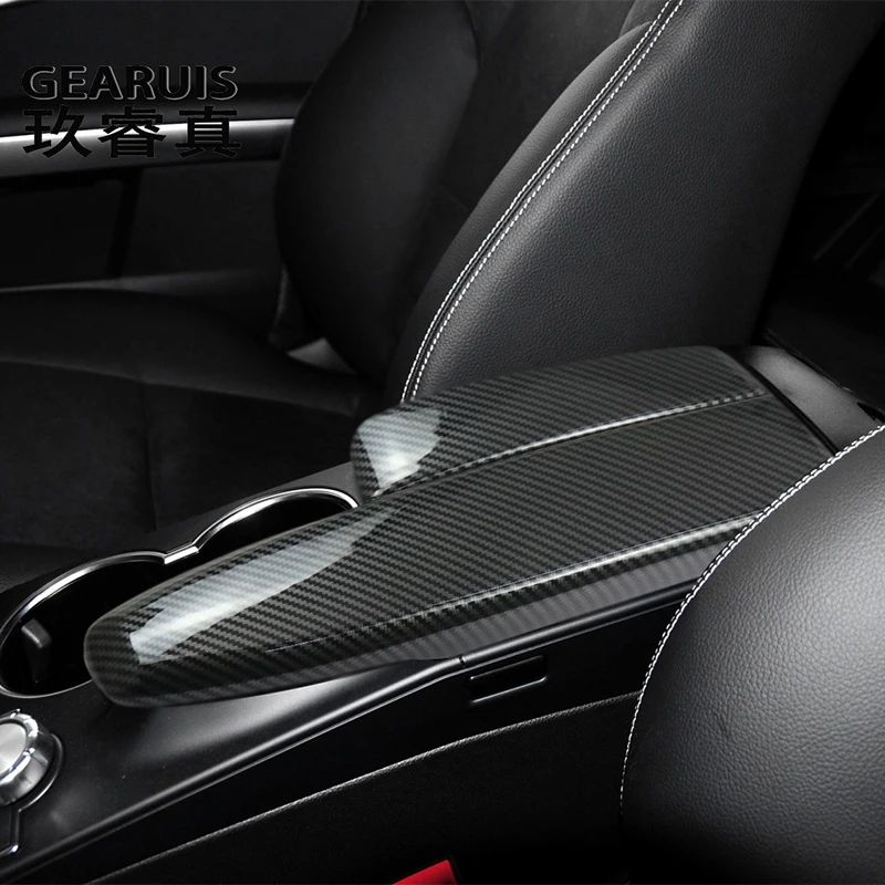 

RHD Carbon fiber Car Center Console Tidying Armrest Box Panel Cover Sticker For Mercedes Benz C Class W204 GLK X204 Accessories