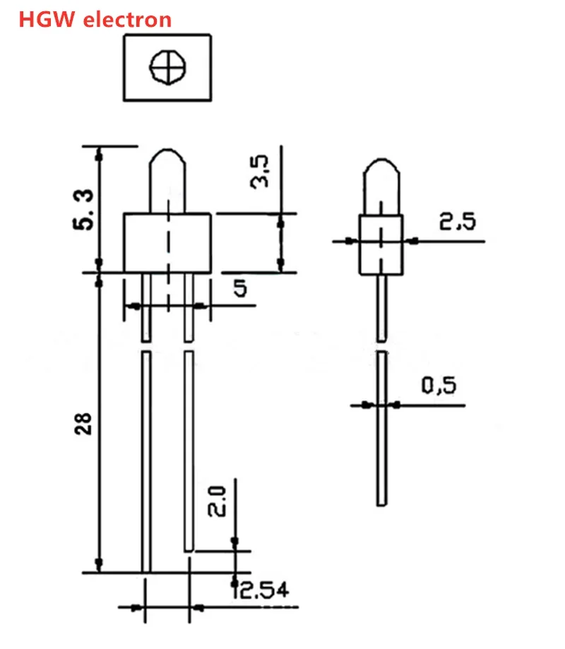 100 шт. 2 мм фонарь с диодами красный зеленый желтый