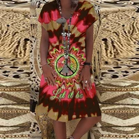 summer new fashion women deep v neck short sleeve women casual plus size loose tie dye hippie 3d printed dress xs 8xl