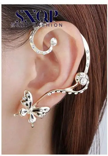 

Korean Fan-Shaped Crystal Angel Wings Butterfly Eagle Wings Bird Moon fan lizard elf Pearl Lizard Ear Clip Ear Hanging