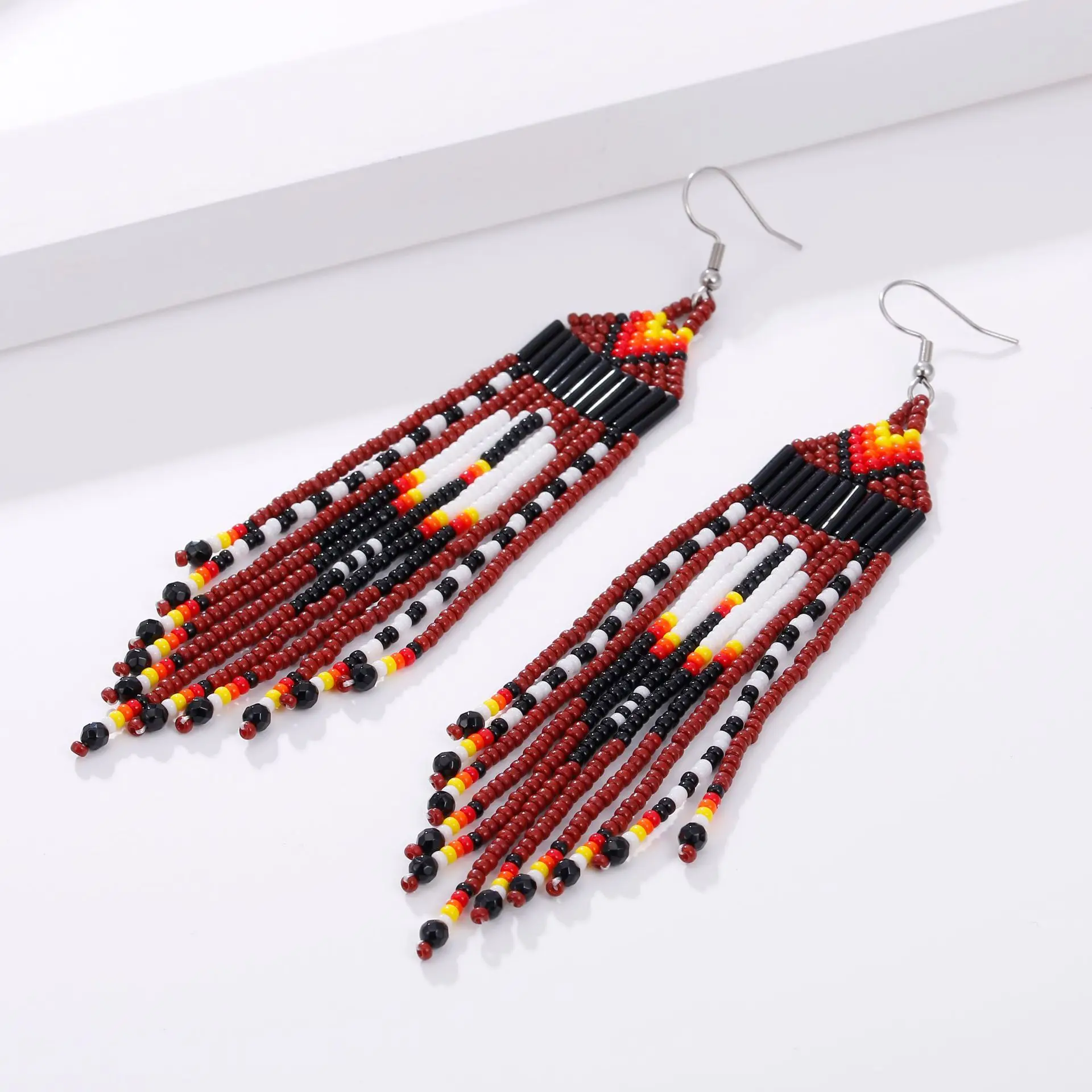 

Женские серьги ручной работы, красочные Роскошные увеличенные серьги с рисовой жемчужиной в богемном стиле, длинные серьги с кисточками