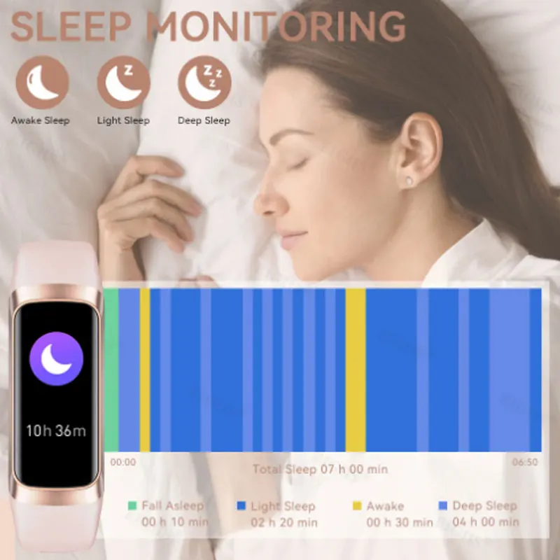 

2022 Smart Bracelet For Women 1.1" Color AMOLED Screen Heart Rate Fitness Tracker Blood Pressure Waterproof Sport Smartband