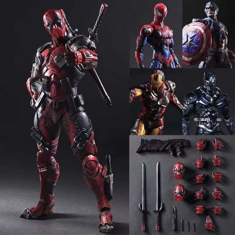 Фото Высококачественная фигурка Marvel Avengers Deadpool, новая, в оригинальной упаковке, полноразмерная кукла, настольное украшение, модель-игрушка, подарок на день рождения для мальчика №4