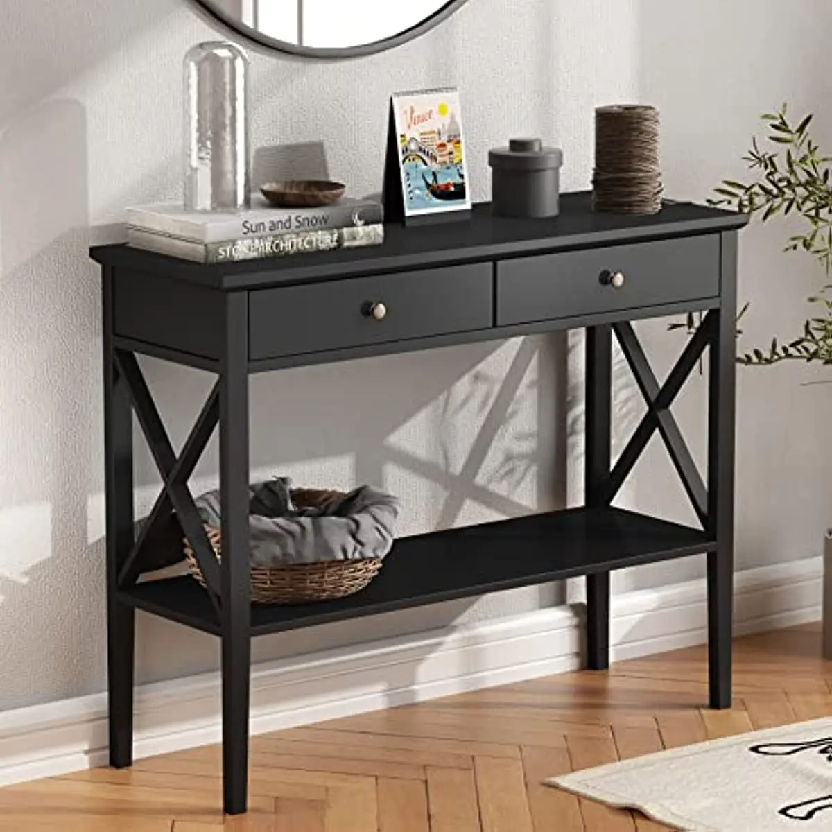

Oxford Console Table with 2 Drawers, Sofa Table Narrow for Entryway, Black