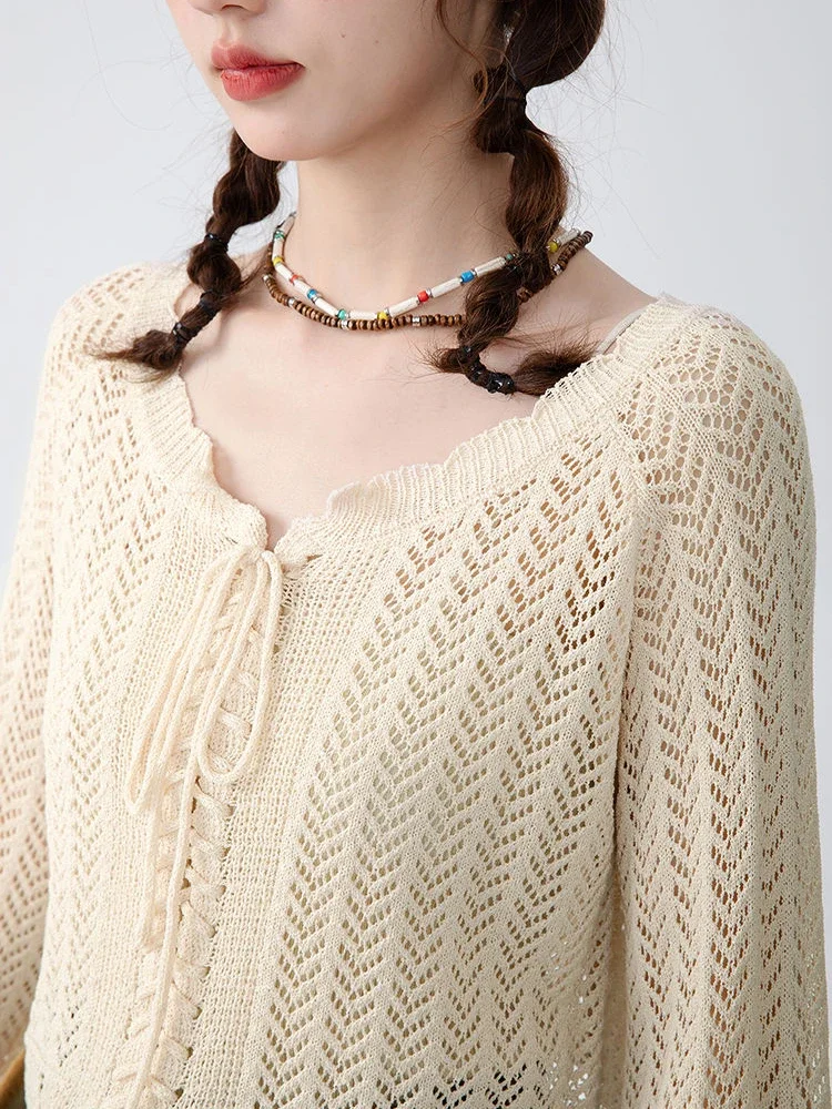 Солнцезащитный кардиган женский ажурный ленивый укороченный милый верхняя