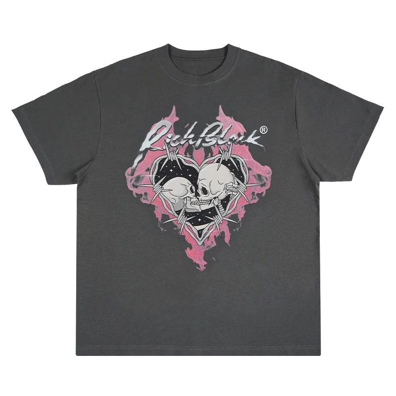 

Футболка в стиле Харадзюку для мужчин и женщин, хлопковая свободная уличная одежда в стиле оверсайз с мультяшным принтом черепа KissMeMore, одежда с коротким рукавом в стиле хип-хоп, на лето