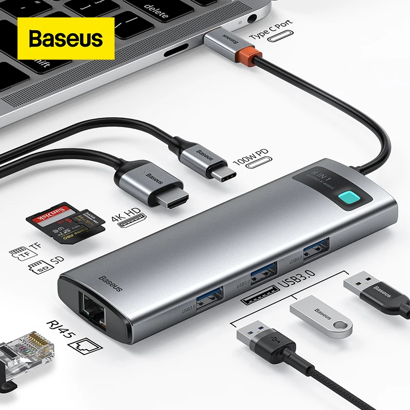 USB концентратор Baseus Type C для нескольких 3 0 4K HD PD 100 Вт порт адаптер MacBook Pro iPad