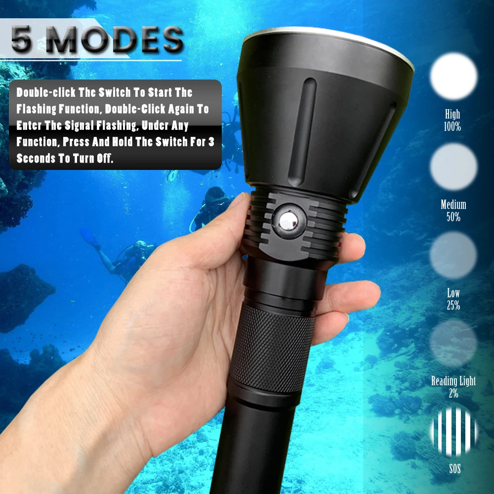 Asafee DA18Y P70 10000LM Профессиональный фонарик для дайвинга 50 м Подводный фонарь