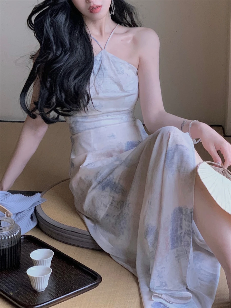 

Midi Dress Women Elegant Summer 2023 Sleeveless Backless Fashion Vestido Spring Bodycon Casual Vintage Dresses Female Clothing