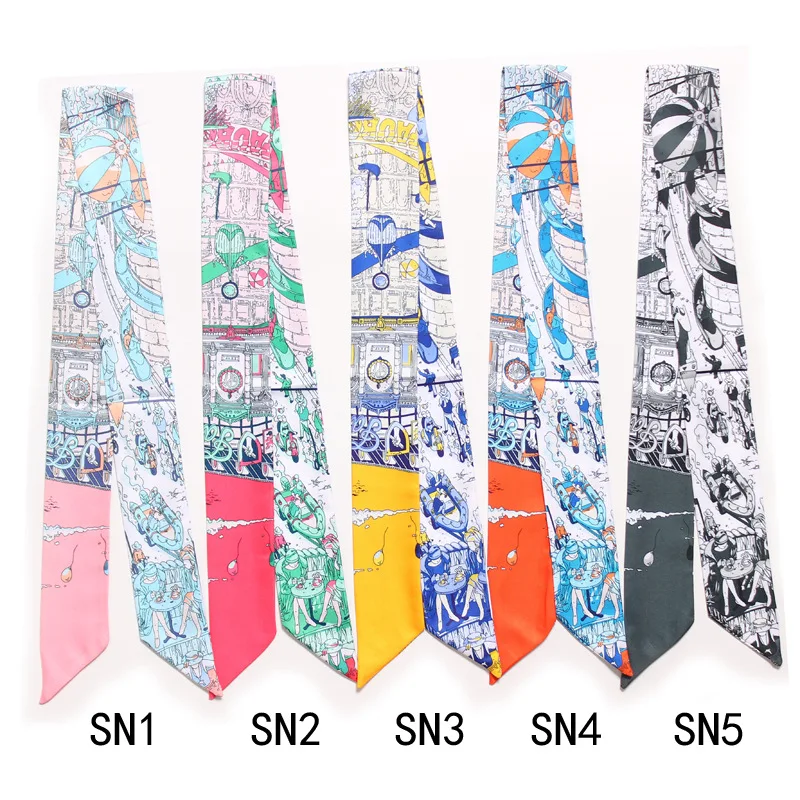 

New Brand France Paris Street Print Silk Scarf Women Trendy Head Decoration Hair Ribbons Fashion Multifunction Handbag Scarves