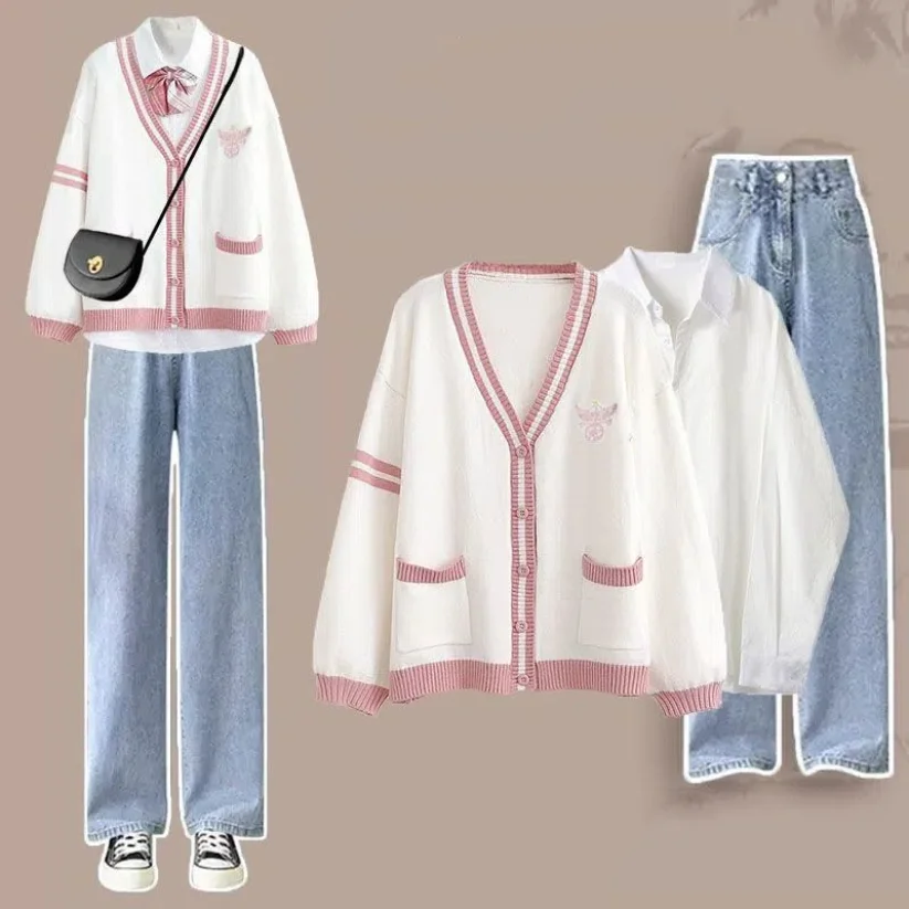 Женский комплект из трех предметов свободная рубашка с длинным рукавом и