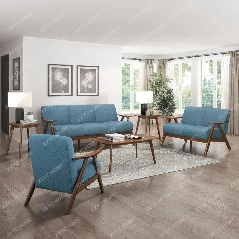 Акцентное кресло Lexicon Elle для отдыха подлокотник дерево синие стулья спальни