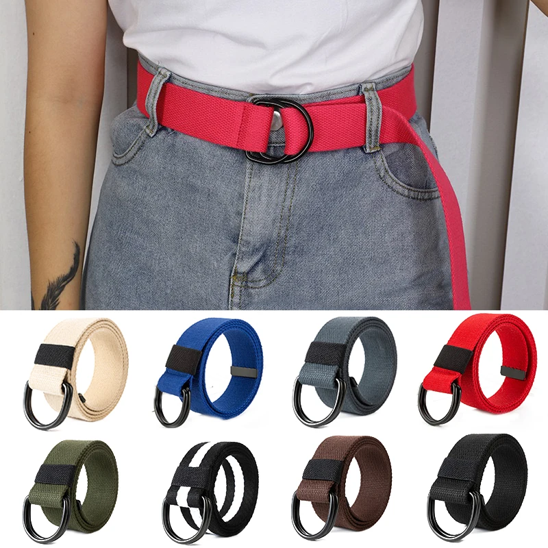 

Classic Double D-Ring Buckle Webbing Waistbands Tactical Canvas Belt Long Casual Unisex Waist Strap Solid Color Nylon Waist Belt