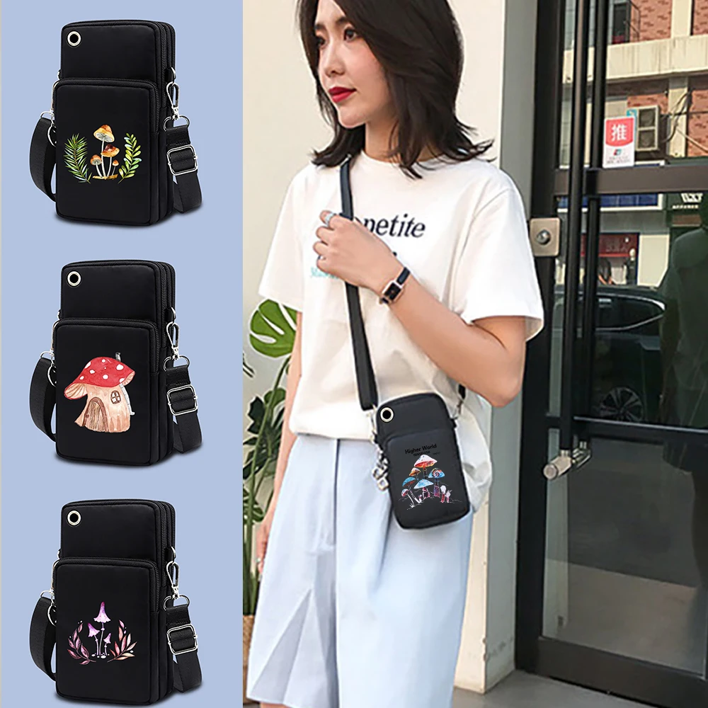 

Woman Outdoor Mini Sports Bag Men's Travel Wallet Mushroom Print Arm Bags Oppo Find N/iphone 8 Universal Mobile Phone Case Pouch