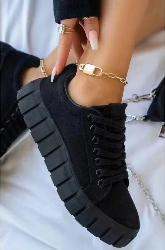Women Canvas Shoes Platform Sneakers Solid Color Lace Up Thick-soled Casual Shoes Designer Shoes Tenis Feminino Zapatos De Mujer