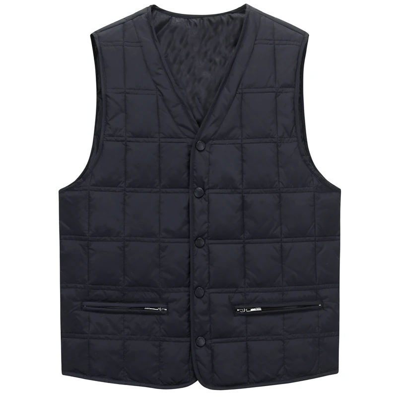 Down Vest Men Nice Winter Middle-aged Men Sleeveless Jacket Warm Loose Single Breasted Solid White Duck Down Waistcoat Man Coat