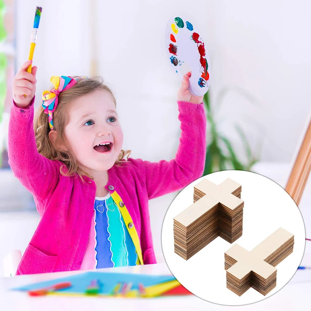 

30pcs Cross Shape Wooden Chips Wood Slices Easter Wooden Cutouts Home Decor