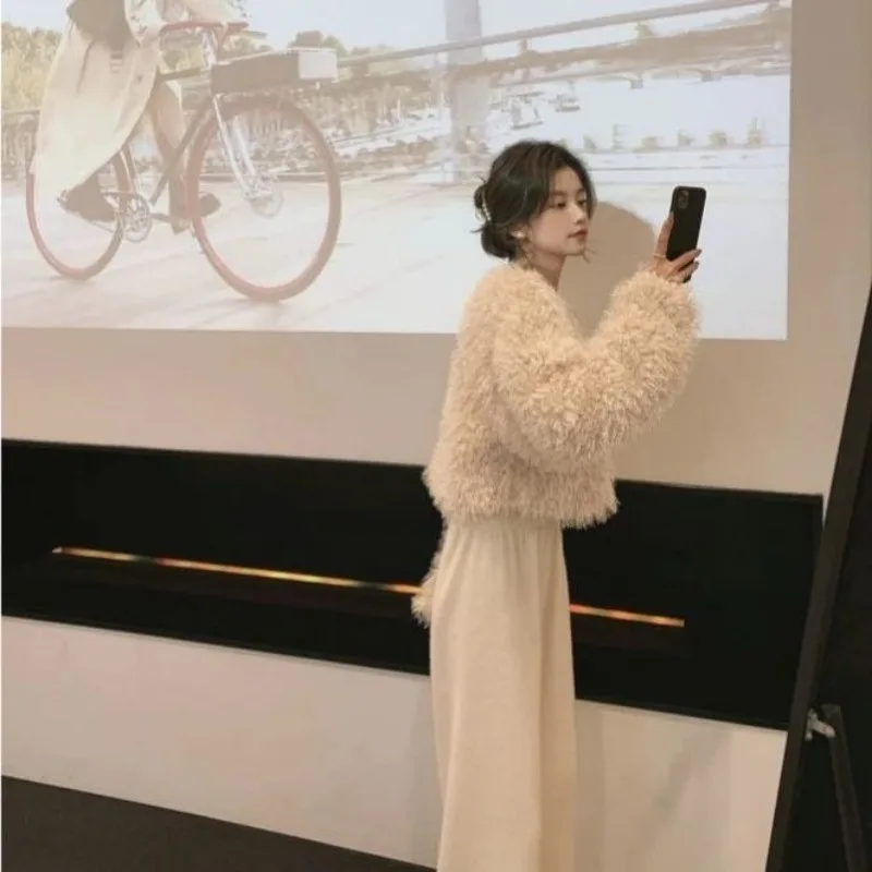 Ezgaga свитер женский осенне-зимний пушистый свободный с круглым вырезом