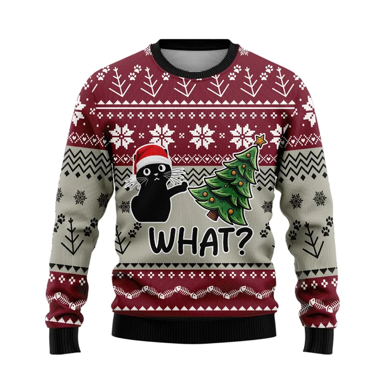 Рождественские свитшоты с рисунком кошки милые пуловеры длинным рукавом для