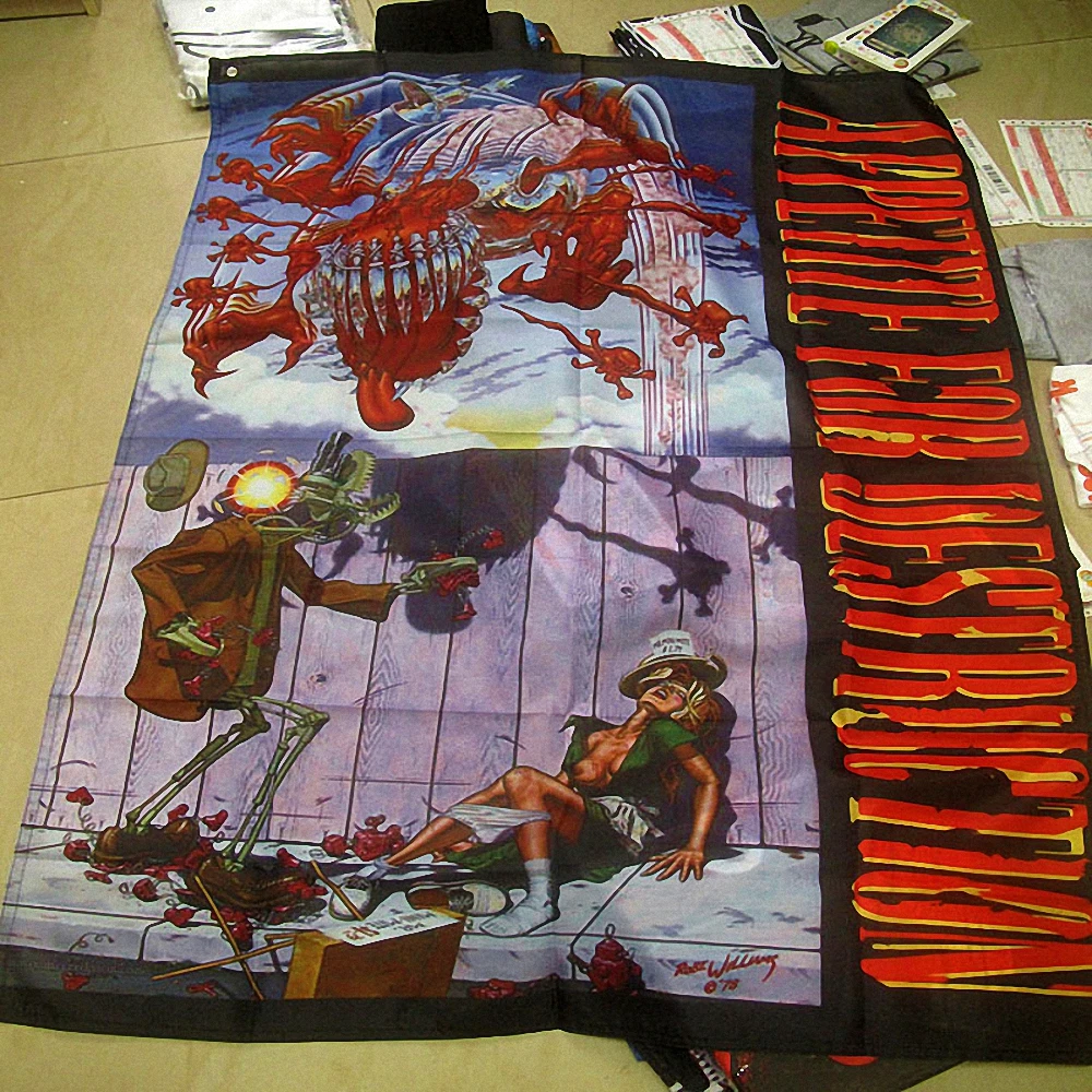 

Металлический постер Guns Roses с логотипом группы, настенное украшение, гобелен, постер для рок-музыки, картины на холсте, печать, флаг, баннер, п...