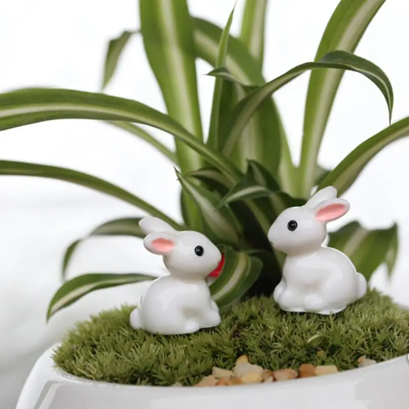 

2PCS Lovely Resin Rabbit Cute Mini Doll House Accessory Home Decoration Garden Miniatures DIY Doll