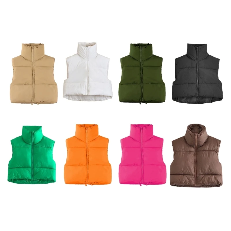 

Women Cotton Padded Vest Ladies Sleeveless Crop Vest Y2k Fashion Puffer Vest P8DB