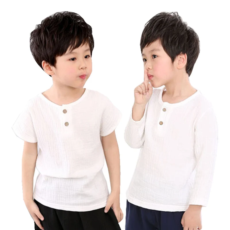 Linen 2023 Cotton Baby Boy Girl Summer Autumn T Shirts Toddler Comfortable Top Tee Children Clothing Kids Button 80-130cm Height