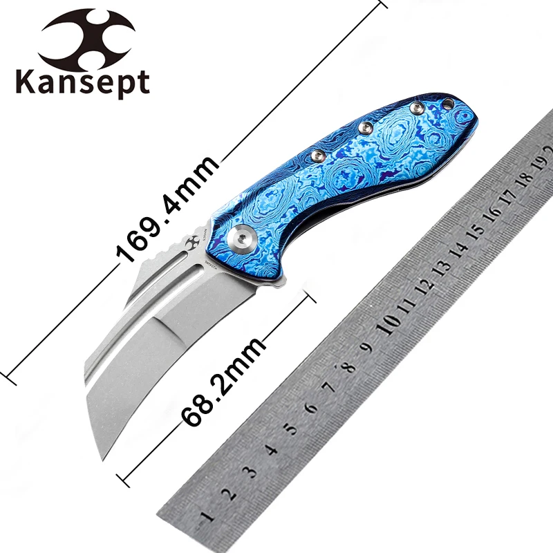 

Kancept KTC3 K1031M1 Hawkbill Under 3“ CPM-S35VN Folding Knives Blade with Timascus Handle and Clip and Flipper Tab for EDC