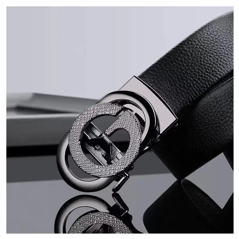 3.5 Business Black Leather Men's Belt Casual First Layer Pattern Cowhide Alloy Automatic Buckle All-match Trendy Belt for Men