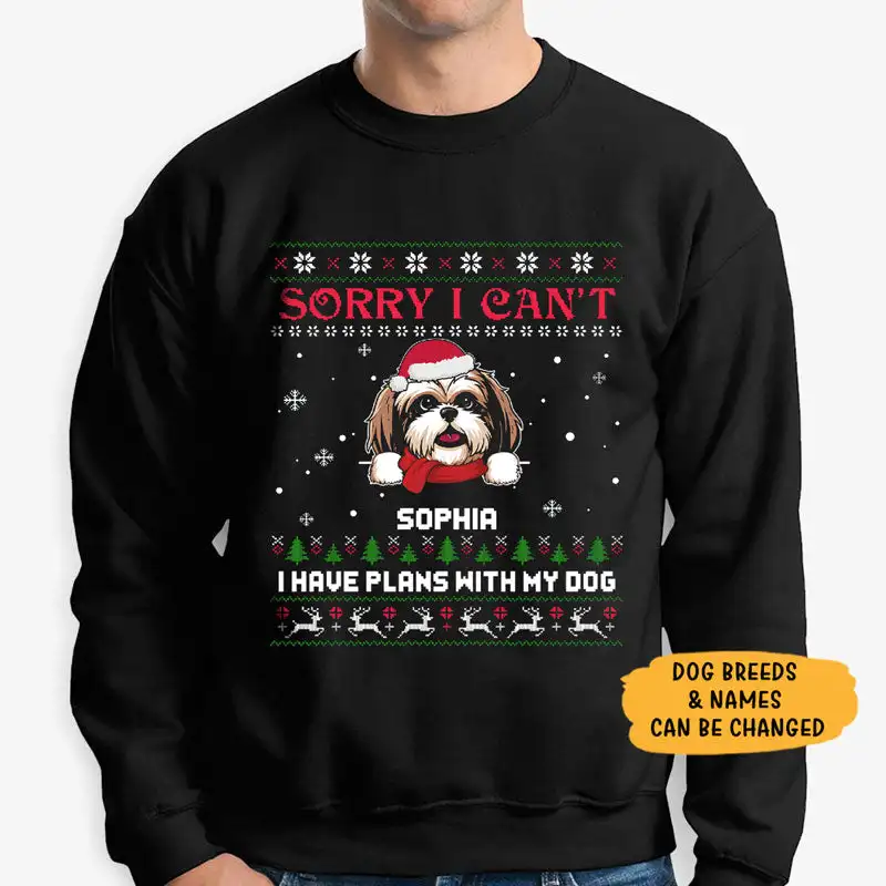 

Cotton Graphic Sweatshirts Long Sleeeve Print I have plans with my dog,Custom Sweaters, Christmas Gifts for Dog Lovers Pullover