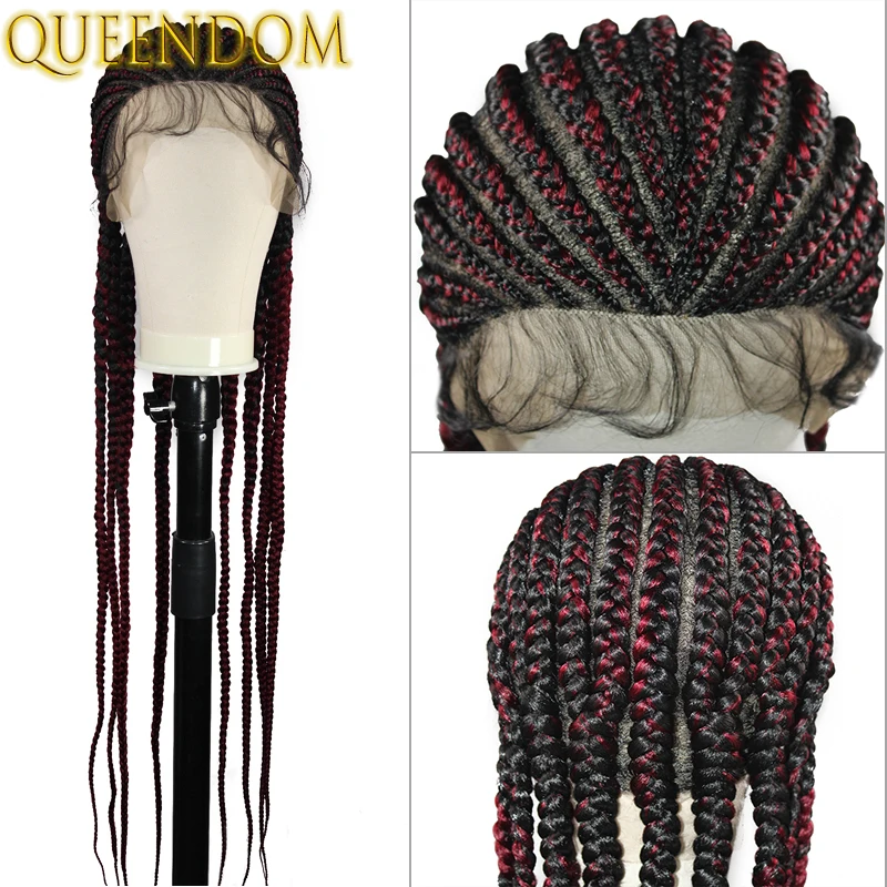 Ombre Synthetic Braided Lace Front Wig 36 Inch Full Lace Box Braid Wig with Baby Hairs Long Knotless Box Braid Frontal Women Wig