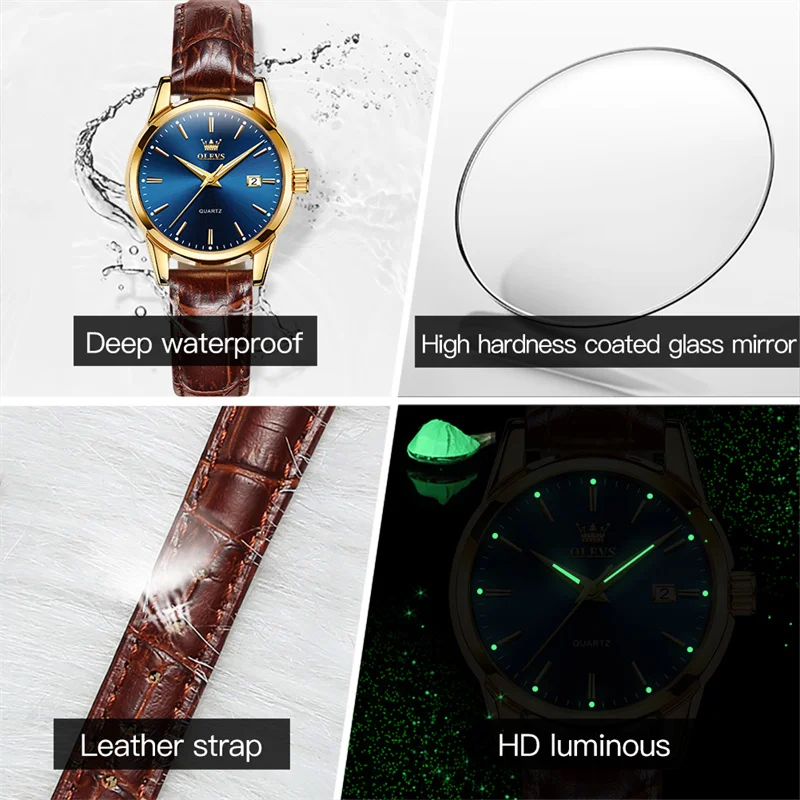 OLEVS Top Brand Women Quartz Watch Fashion Ladies Clock Leather Waterproof Date Luxury Women Wristwatch Relogio Feminino