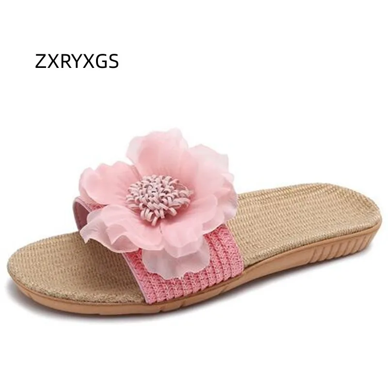 

ZXRYXGS 2023 Spring and Summer New Home Slippers Flat Soft Sole Indoor Breathable Cool Shoes Flower Women Fashion Slippers