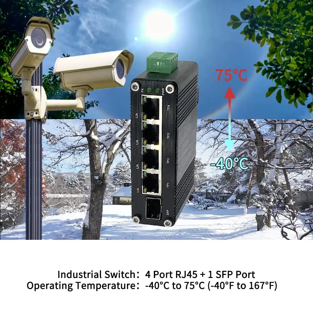 Промышленный 5-портовый Gigabit Ethernet (POE)/4 RJ45 1000 Мбит/с (POE) сетевой коммутатор с портом