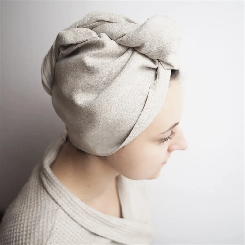 

Женская волшебная шапка для душа из 100% льна, полотенце, банная шапка для девочек, шапка для сухих волос, быстросохнущая мягкая шапка, шапка д...