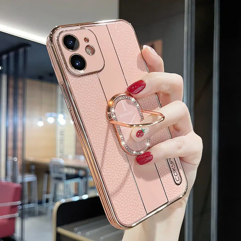 

Luxury Diamond Plating Ring Holder Stand Soft Case for iPhone 14 13 12 11 Pro Max Plus Mini X XS XR 8 7 Back Cover