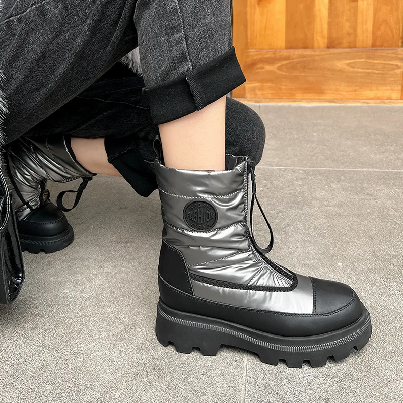 

Round Head Down Boots Ankle High Patchwork Women Shoes Winter Warm Thick Bottom Short Botas Femininas Bruine Dames Laarzen