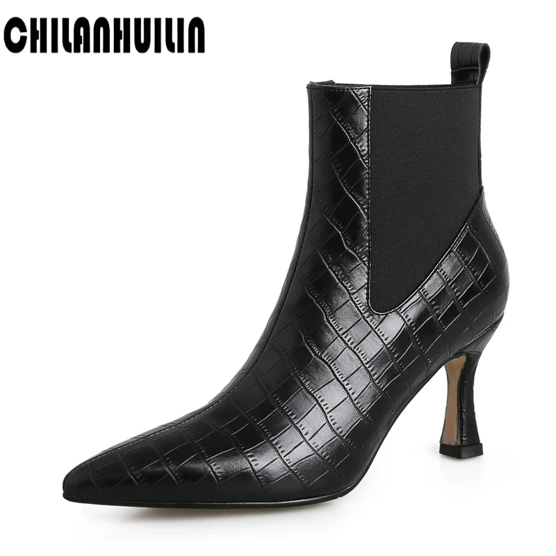 

sexy pointed toe elasticity microfiber ankle boots for women fashion high heels woman new stiletto heel short boots party pumps