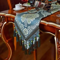 embroidery luxury table runner jacquard fabric table runner with multi tassels for dining room dresser wedding party decoration