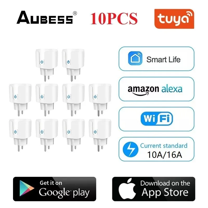 

Смарт-розетка Tuya с Wi-Fi, 10 шт., 16 А/10 А