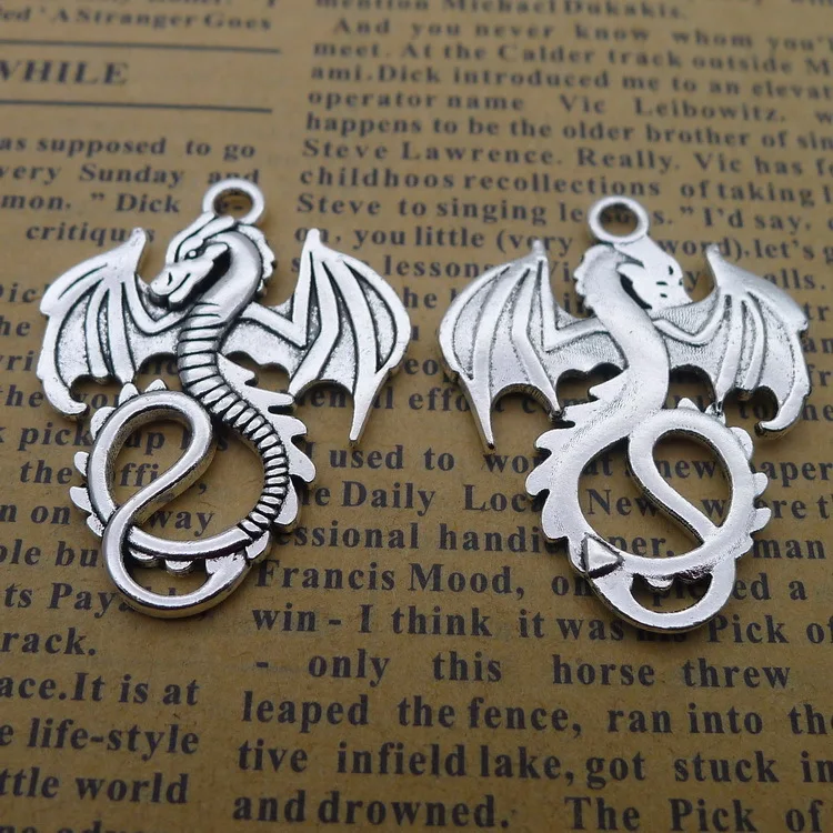 

6pcs/lot 27*35mm Antique Silver Alloy Flying Dragon Charm Pendant For DIY Handmade Necklace Bracelet Jewelry Making