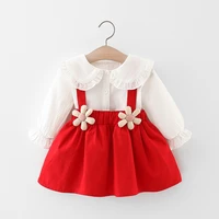 sweet girls princess 2pcs clothes set baby kids children autumn long sleeve tops shirt flowers overall tank dress suit