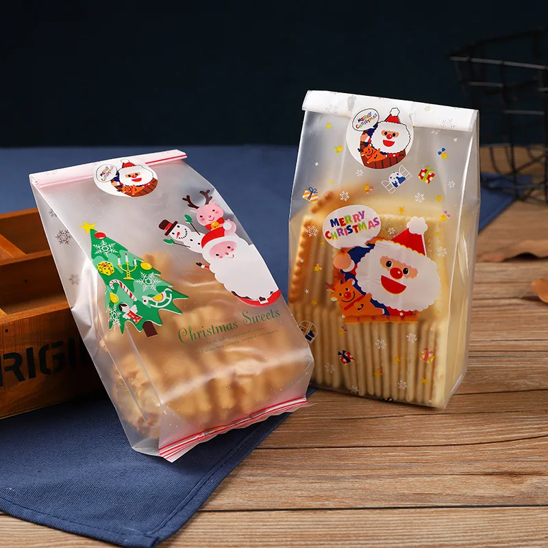 

50Pcs Christmas Plastic Gift Bag Cookies Candy Packaging Bag Navidad Decorative Santa Claus Christmas Tree Bag