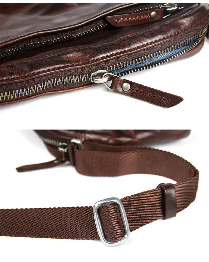 Fashion vintage designer pleated genuine leather men chest bag luxury high quality real cowhide teens personality crossbody bag