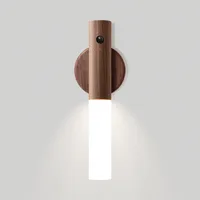 USB Rechargeable Intelligent PIR Motion Sensor LED Magnetic Night Light Wood Wall Light Kitchen Cabinet Aisle Light Lamp 20